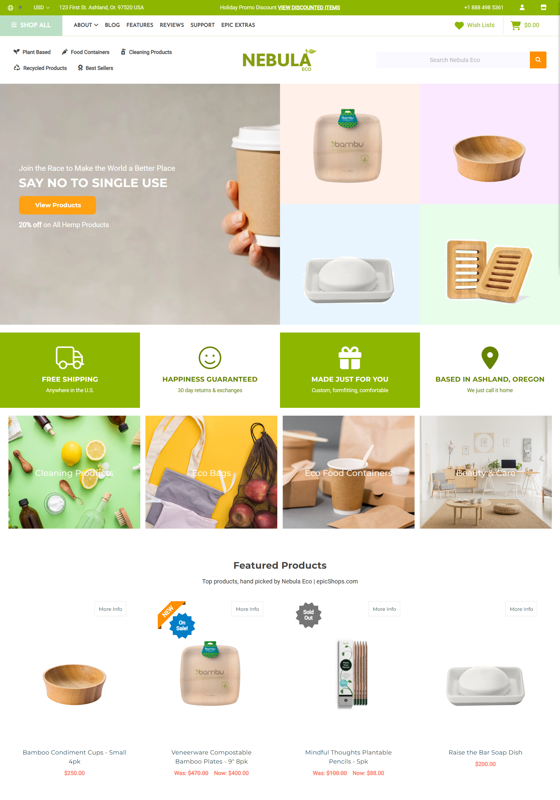 Nebula Eco demo page, a BigCommerce theme designed by Epic